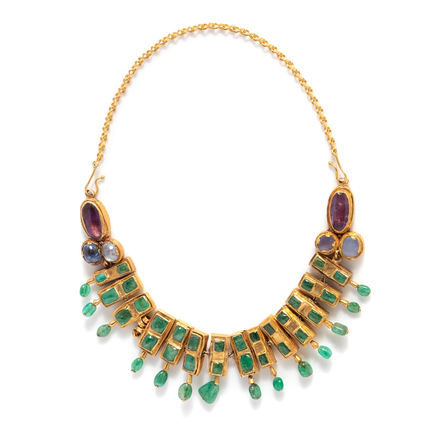A Byzantine Gold, Sapphire, Chalcedony, Amethyst, and Emerald Necklace