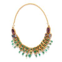 A Byzantine Gold, Sapphire, Chalcedony, Amethyst, and Emerald Necklace