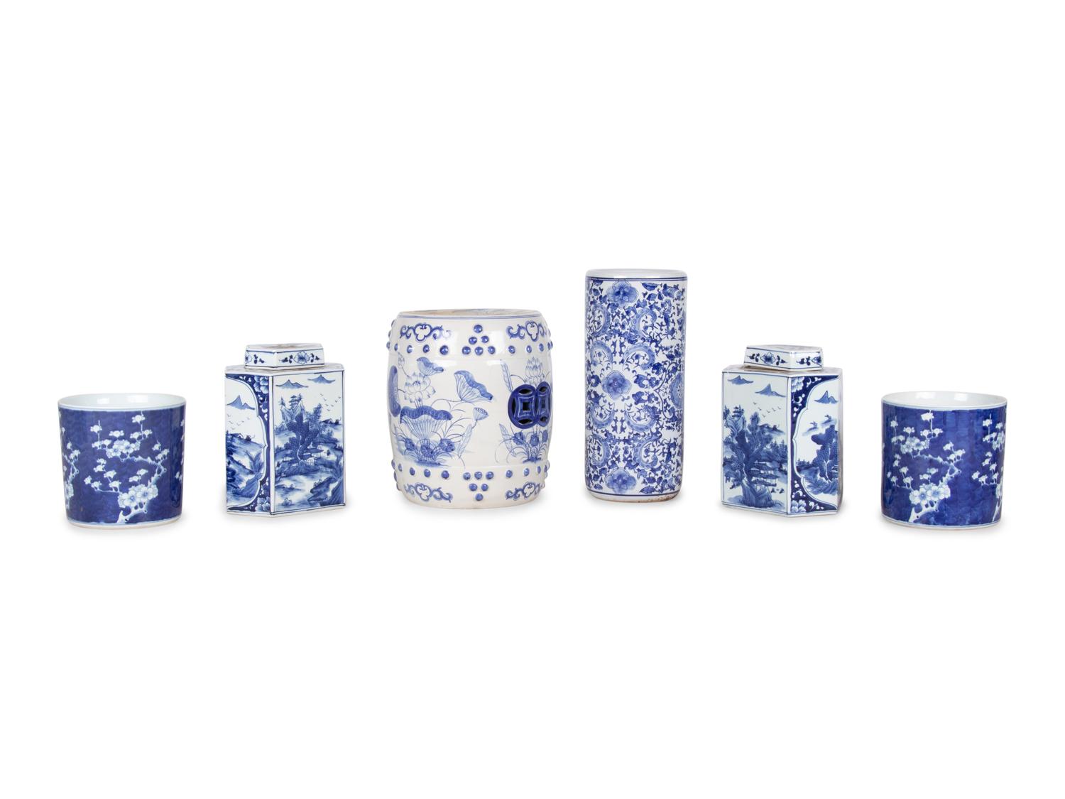 Six Blue and White Ceramic Articles