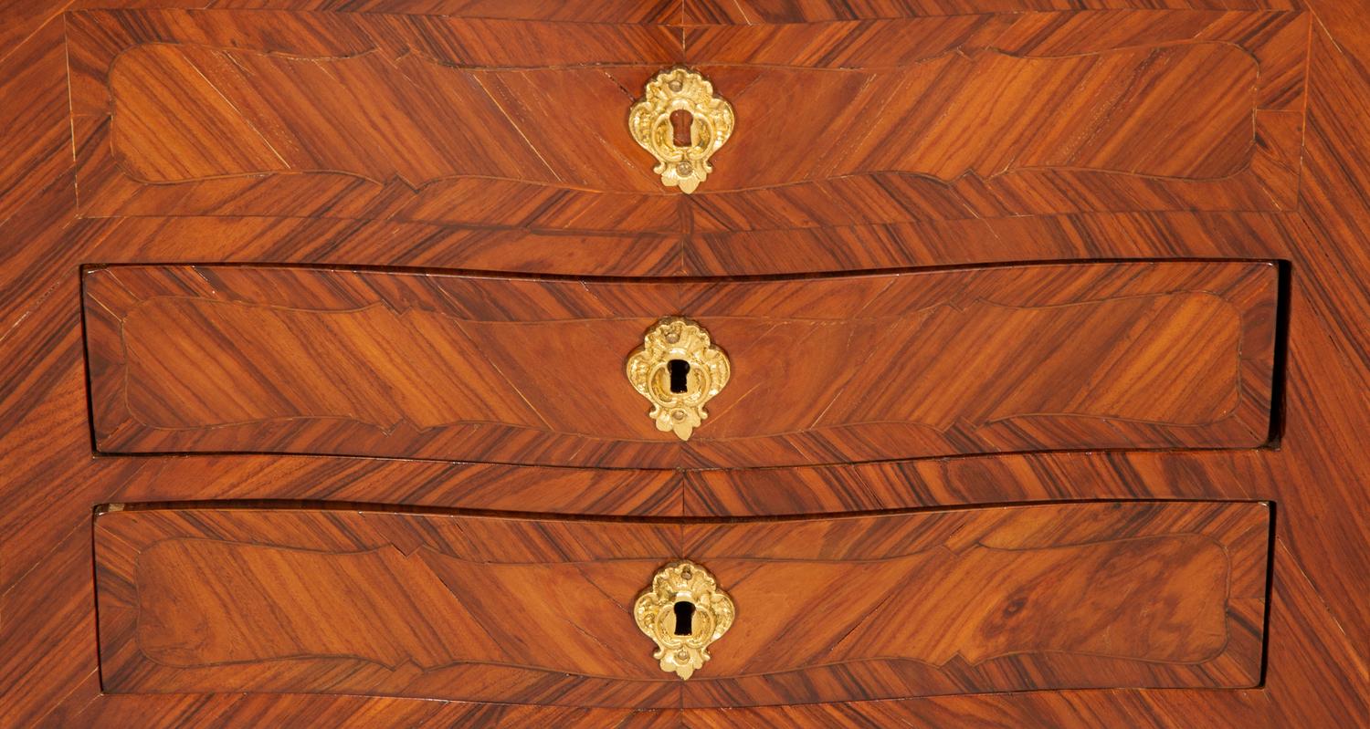 A Louis XV/XVI Transitional Gilt Bronze Mounted Kingwood Marble Top Side Table