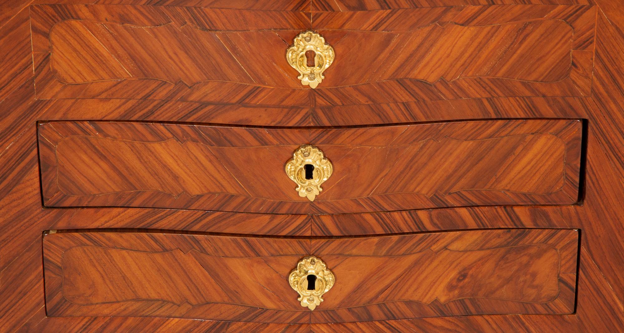 A Louis XV/XVI Transitional Gilt Bronze Mounted Kingwood Marble Top Side Table