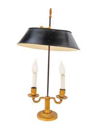 An Empire Style Gilt Bronze Two-Light Bouillotte Lamp with a Tôle Shade