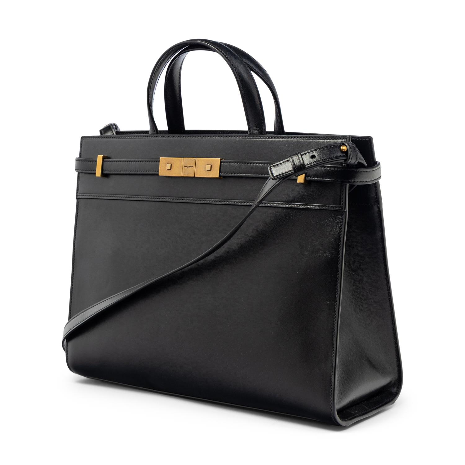SAINT LAURENT, BLACK LEATHER MANHATTAN BAG