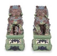 A Pair of Glazed Earthenware Temple Guardians