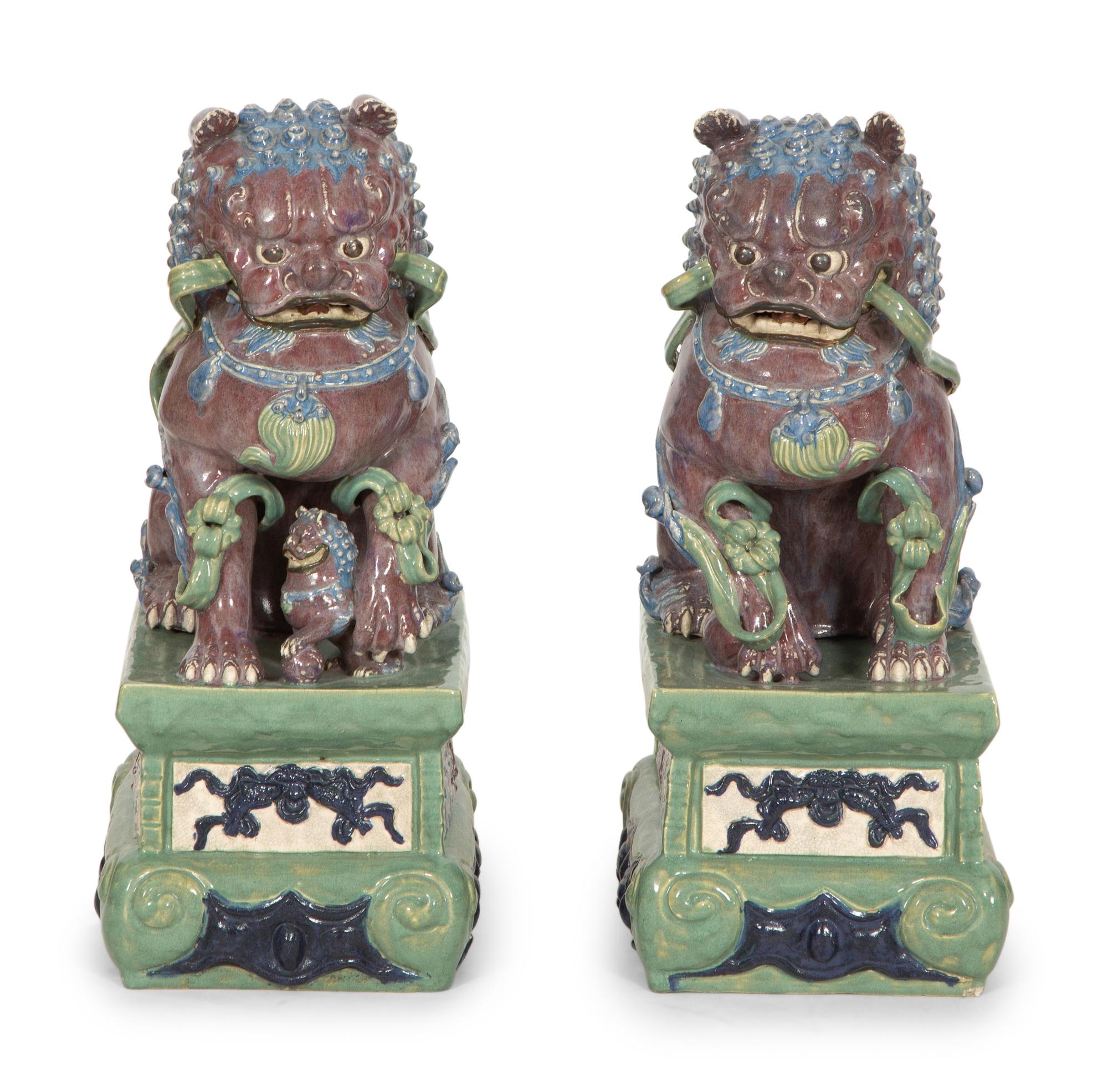 A Pair of Glazed Earthenware Temple Guardians
