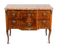 A Swedish Gilt Bronze Mounted Marquetry and Tortosa Brocatello Marble-Top Commode