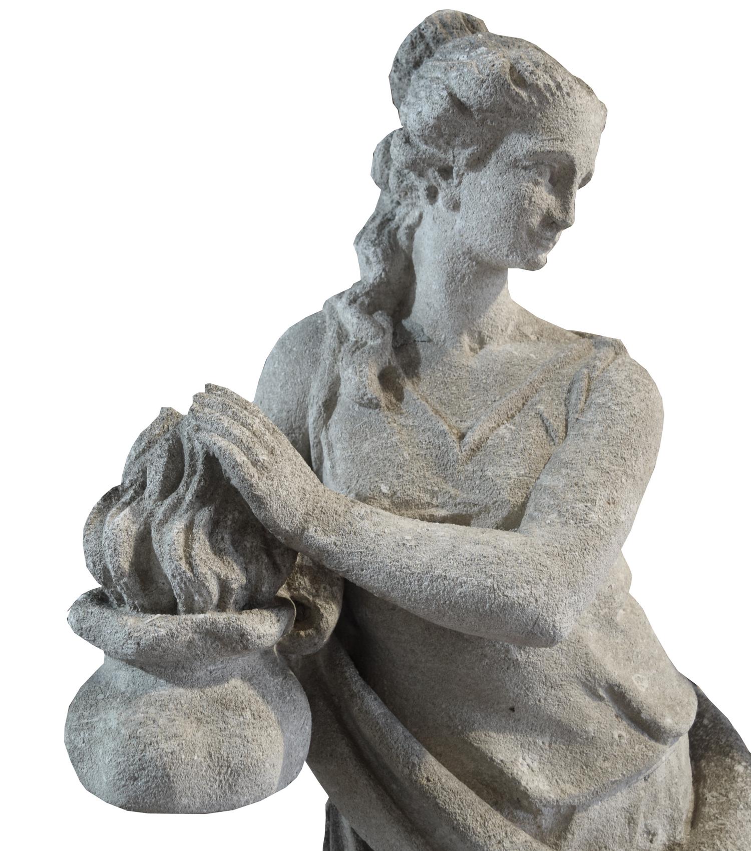 A Set of Four Carved Stone Statues Allegorical of the Seasons 14.5" W x 11" D x 35" H, 14.5" x 11" x 36", 13" x 11" x 35.25", 14" x 11. — Italian, Circa 1870