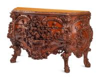 A Continental Floral-Carved and Painted Wood Commode