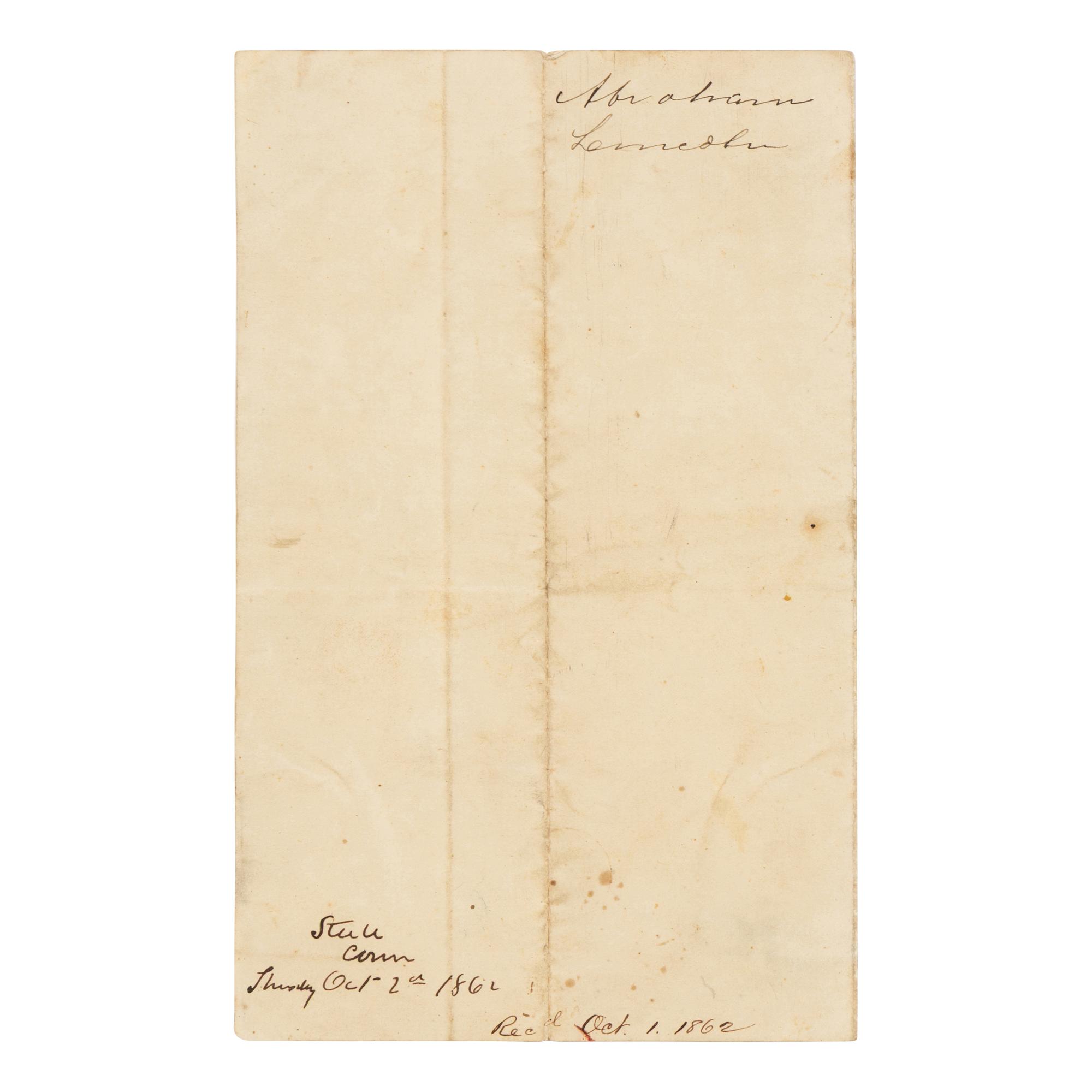 LINCOLN, Abraham (1809-1865). A hitherto unpublished autograph memorandum, Washington, D.C., 22 September 1862.