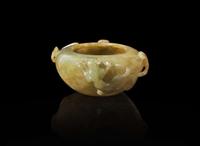A Chinese carved jadeite "Qilongs" water coupe, Qing dynasty, 19th to early 20h century 翡翠螭龍水洗 清 十九至二十世紀初