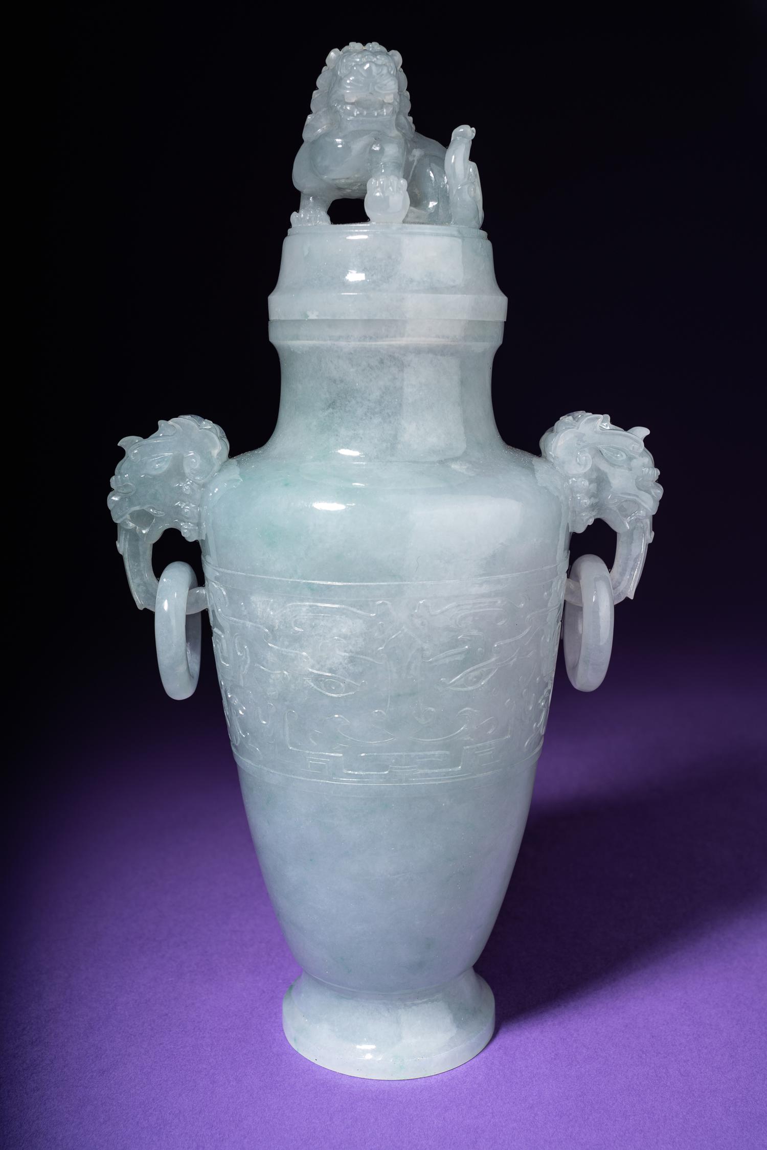 A Translucent Greyish-Celadon Jadeite Covered Vase