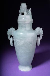A Translucent Greyish-Celadon Jadeite Covered Vase