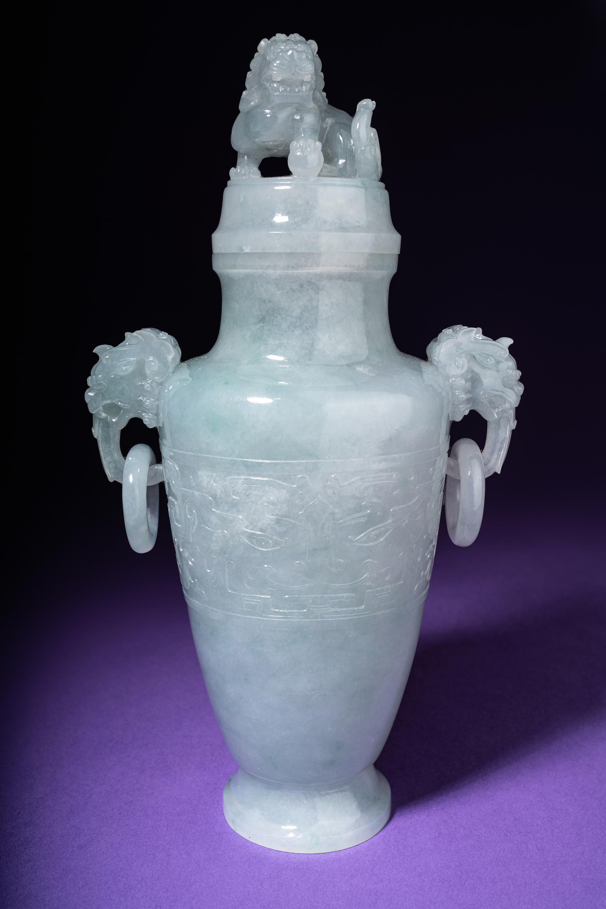 A Translucent Greyish-Celadon Jadeite Covered Vase