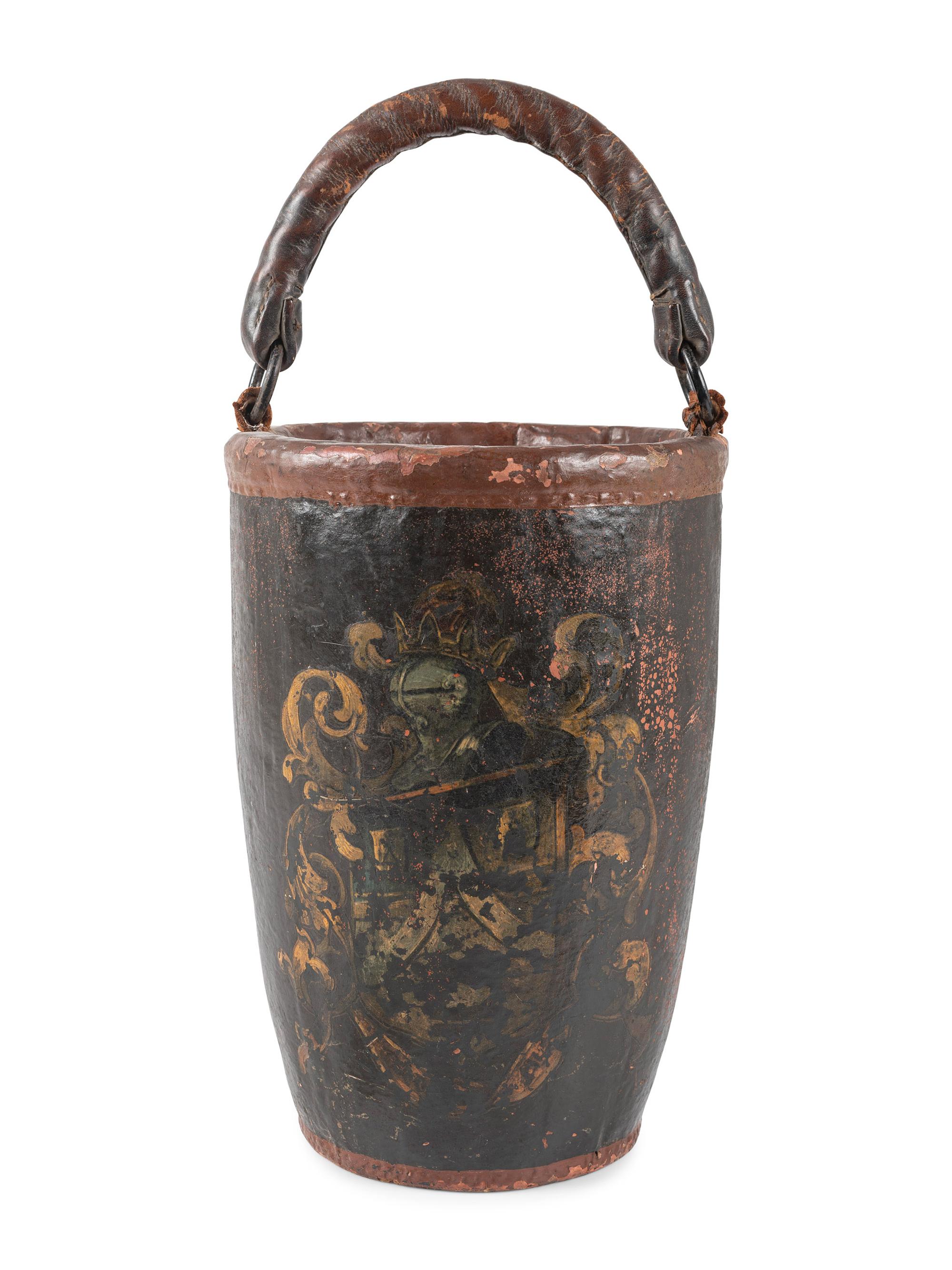An English Polychrome Decorated Leather Fire Bucket
