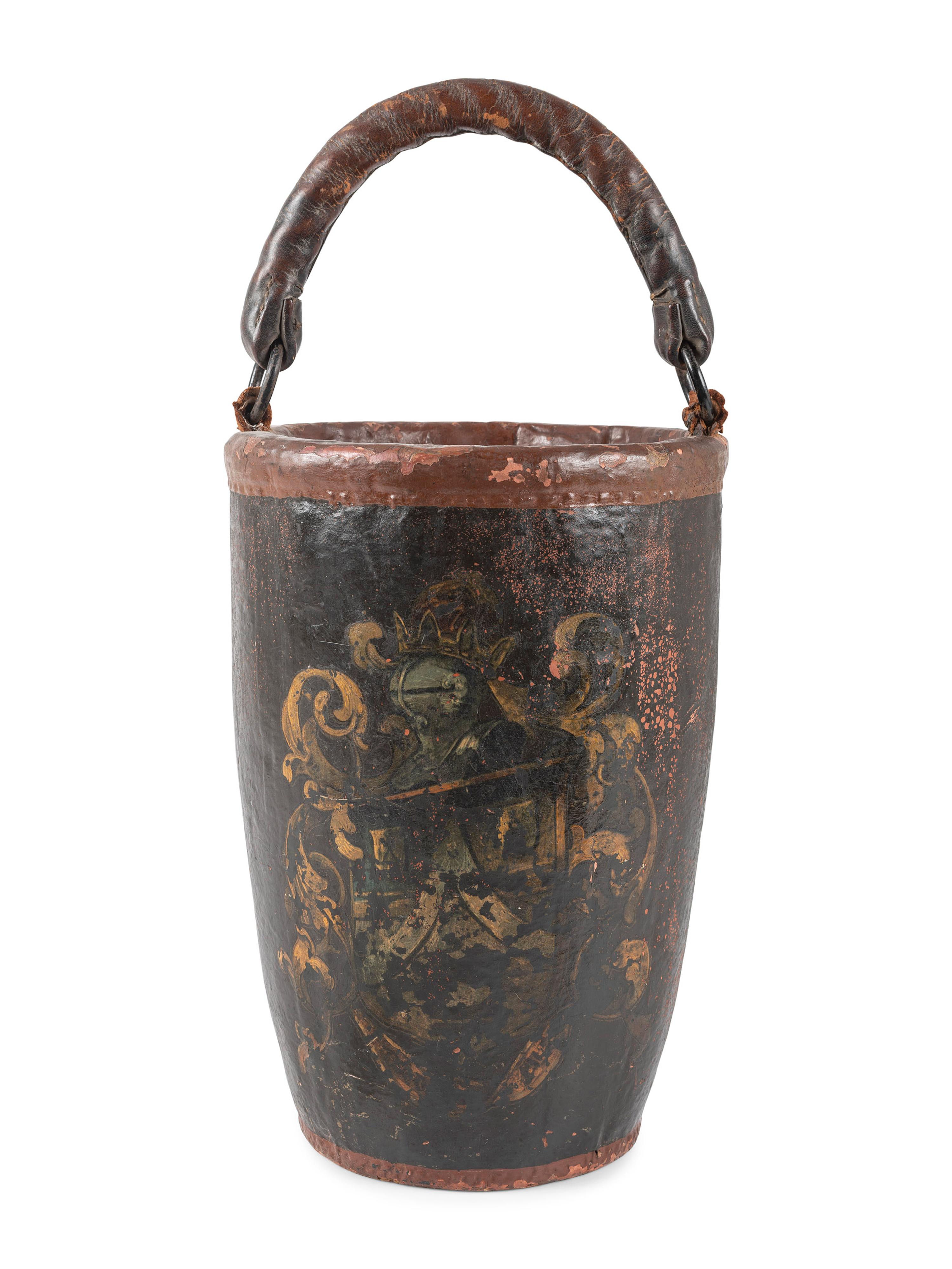 An English Polychrome Decorated Leather Fire Bucket