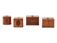 A Group of Four English Parquetry Tea Caddies