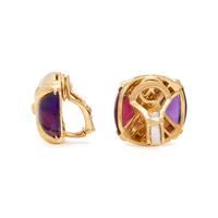 Amethyst, Rubellite Tourmaline, and Yellow Gold Earrings