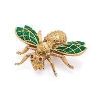 YELLOW GOLD AND ENAMEL BEE BROOCH