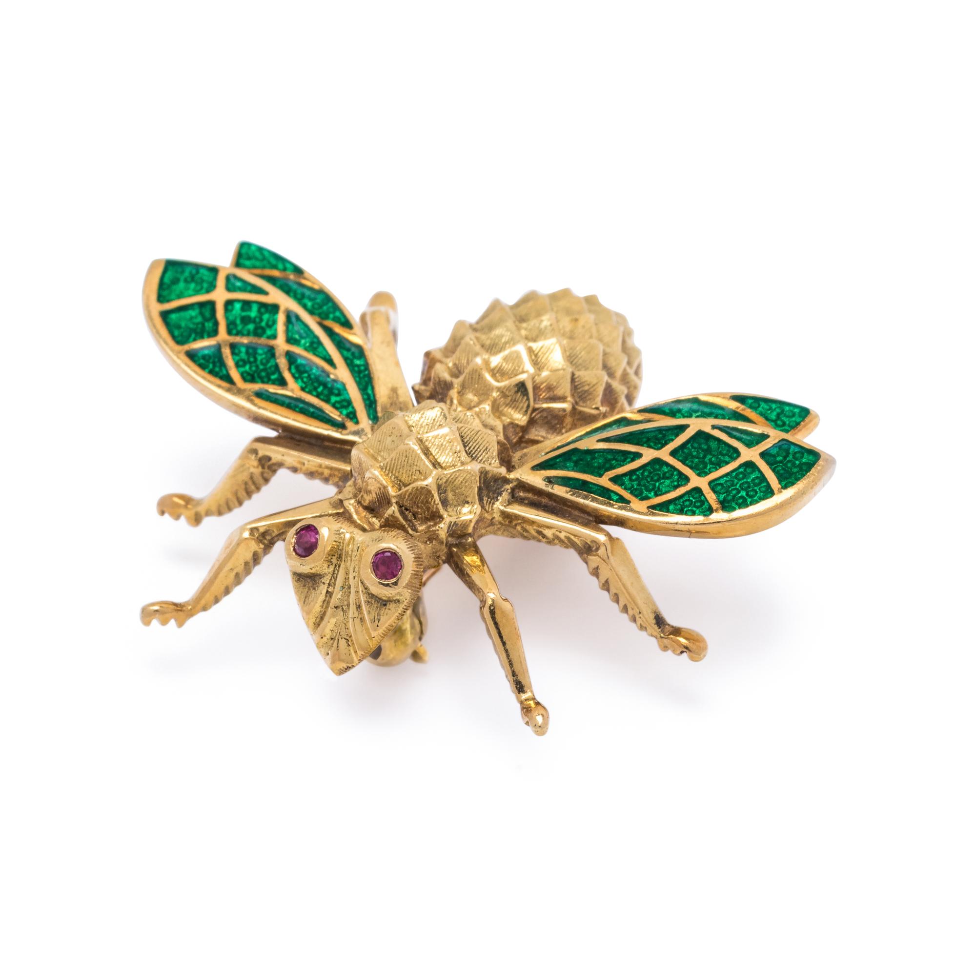 YELLOW GOLD AND ENAMEL BEE BROOCH