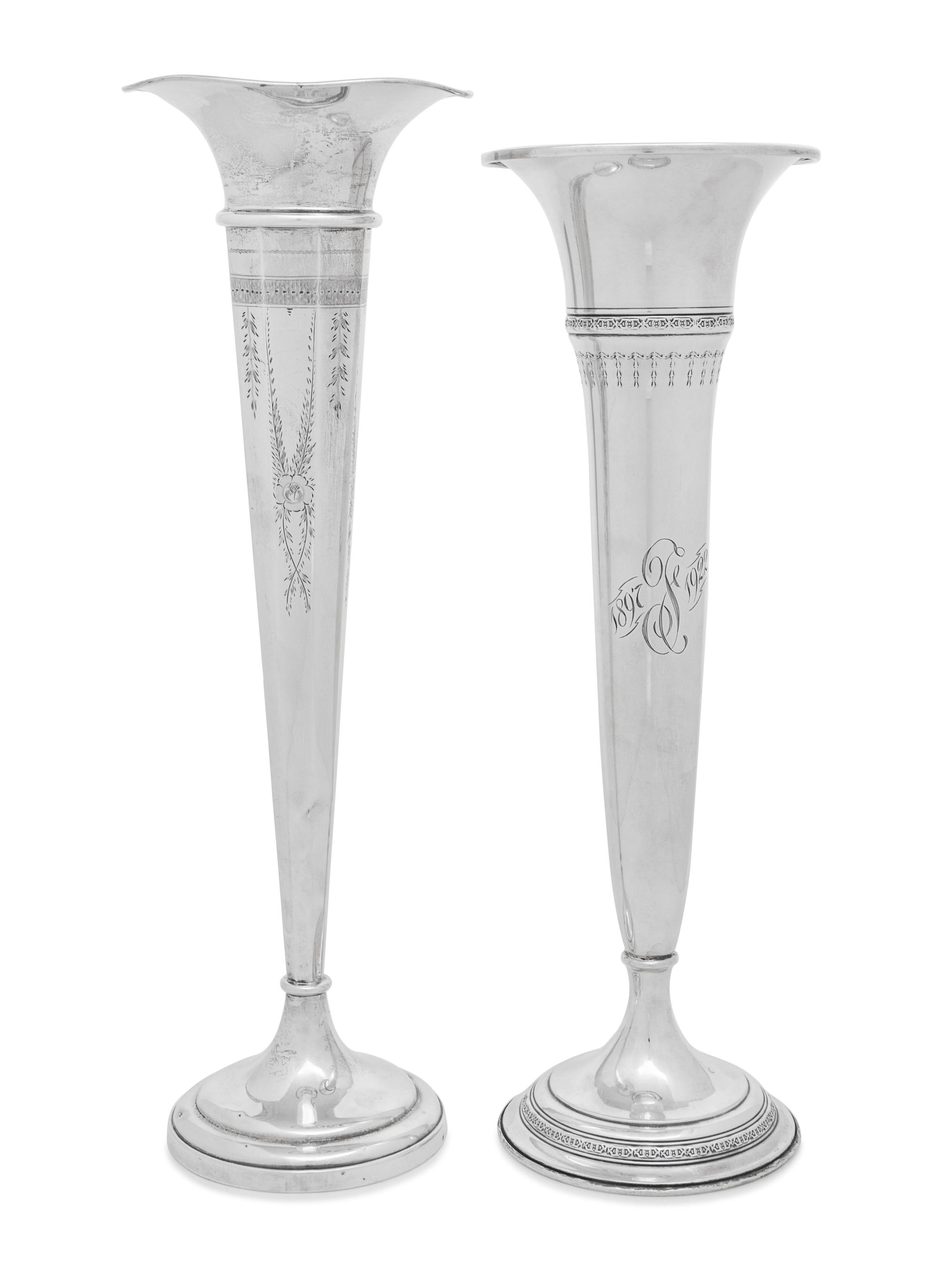 Two American Silver Trumpet-Form Vases