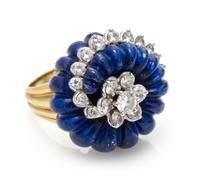 An 18 Karat Yellow Gold, Lapis Lazuli and Diamond Ring, 13.80 dwts.