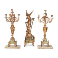 A Neoclassical Gilt Metal and Onyx Clock Garniture