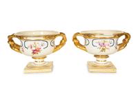 A Pair of Derby Porcelain Two-Handled Urns