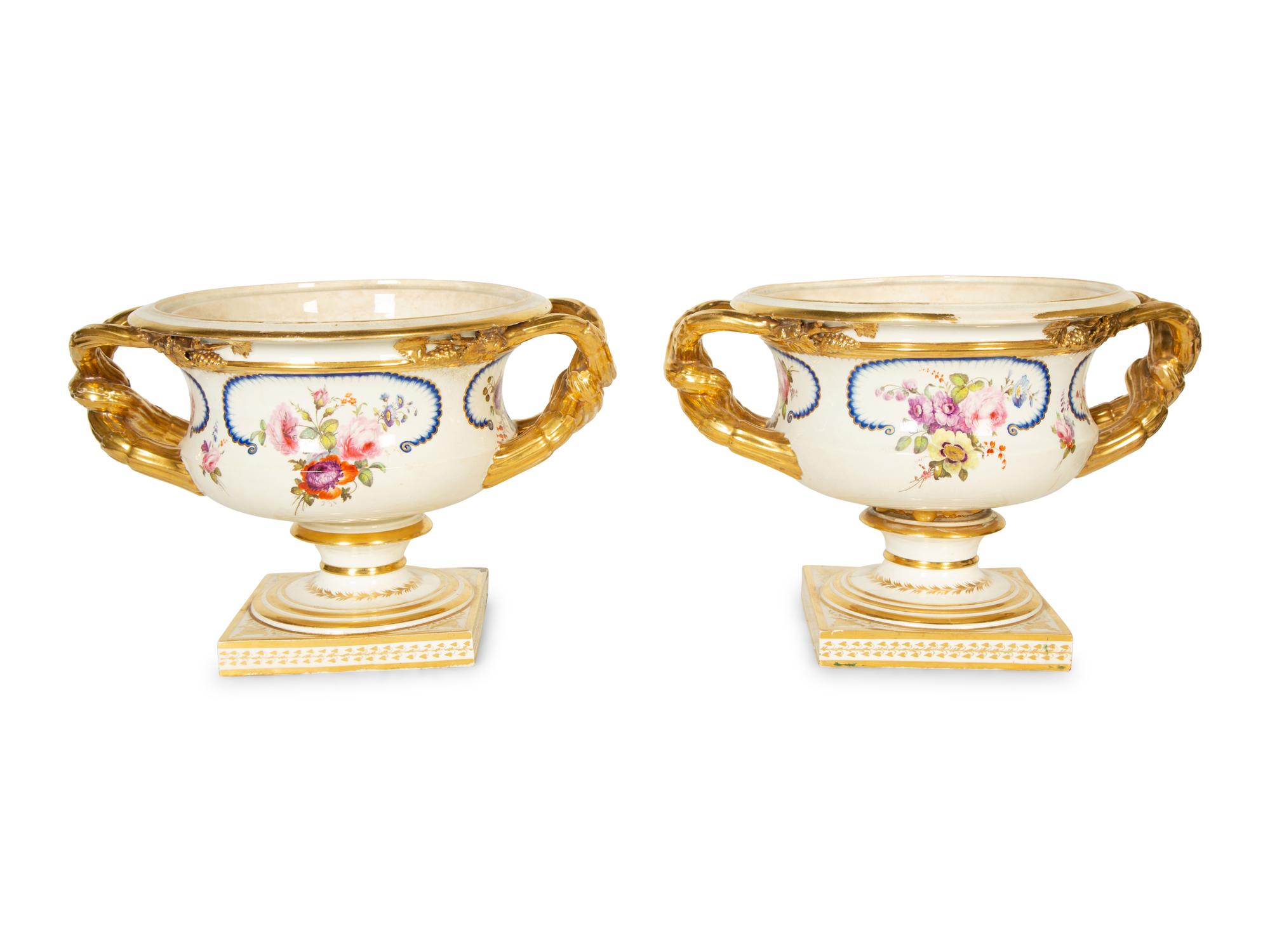A Pair of Derby Porcelain Two-Handled Urns