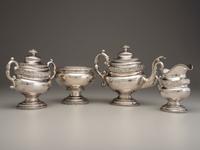 A Thomas Richards Coin Silver Three-Piece Tea Service and Associated Bowl