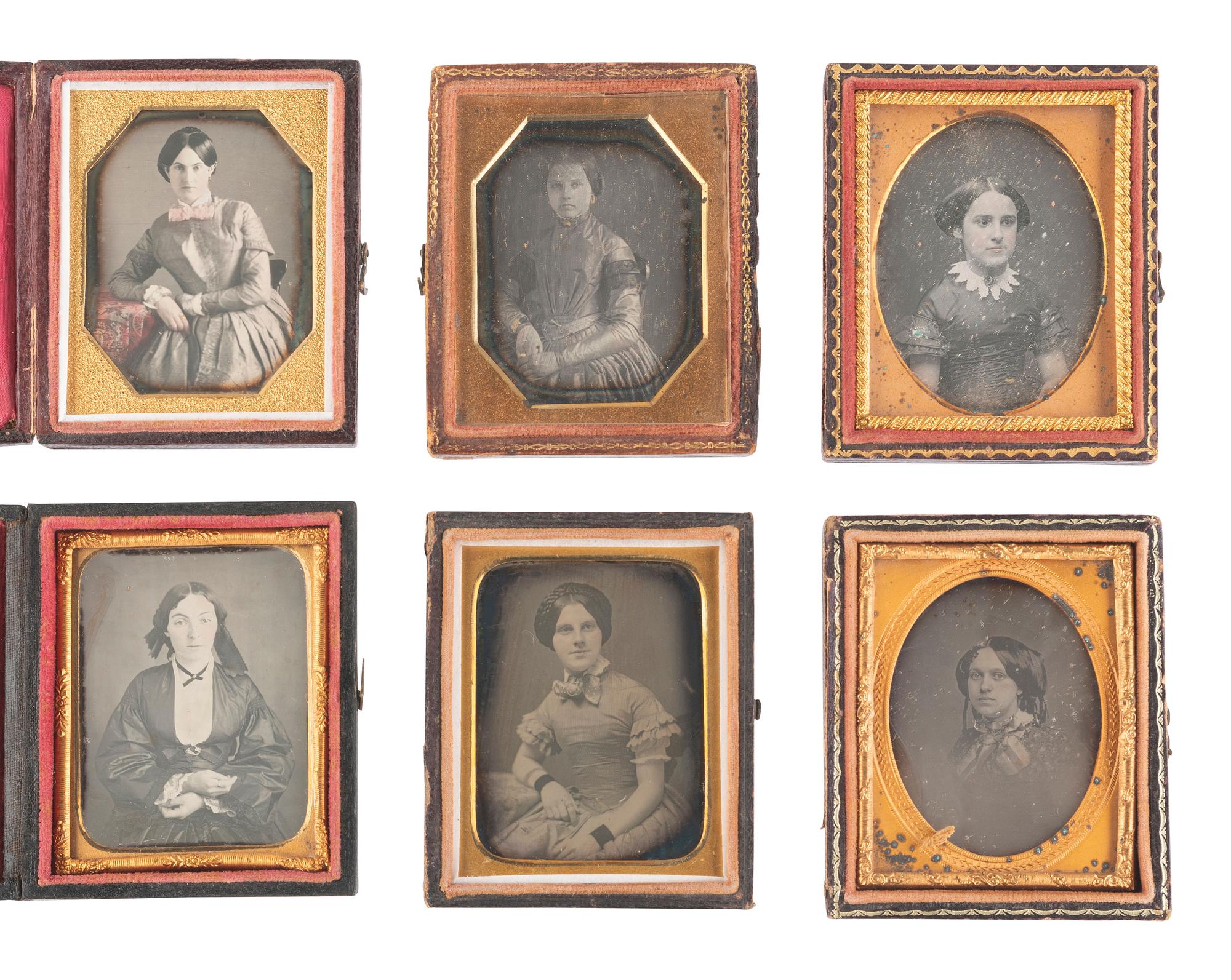 [EARLY PHOTOGRAPHY]. 17 ninth plate daguerreotypes of female subjects and 3 ninth plate ambrotypes.