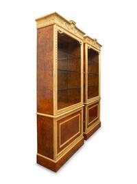 A Pair of Louis XVI Style Parcel-Gilt Burl Walnut Vitrine Cabinets