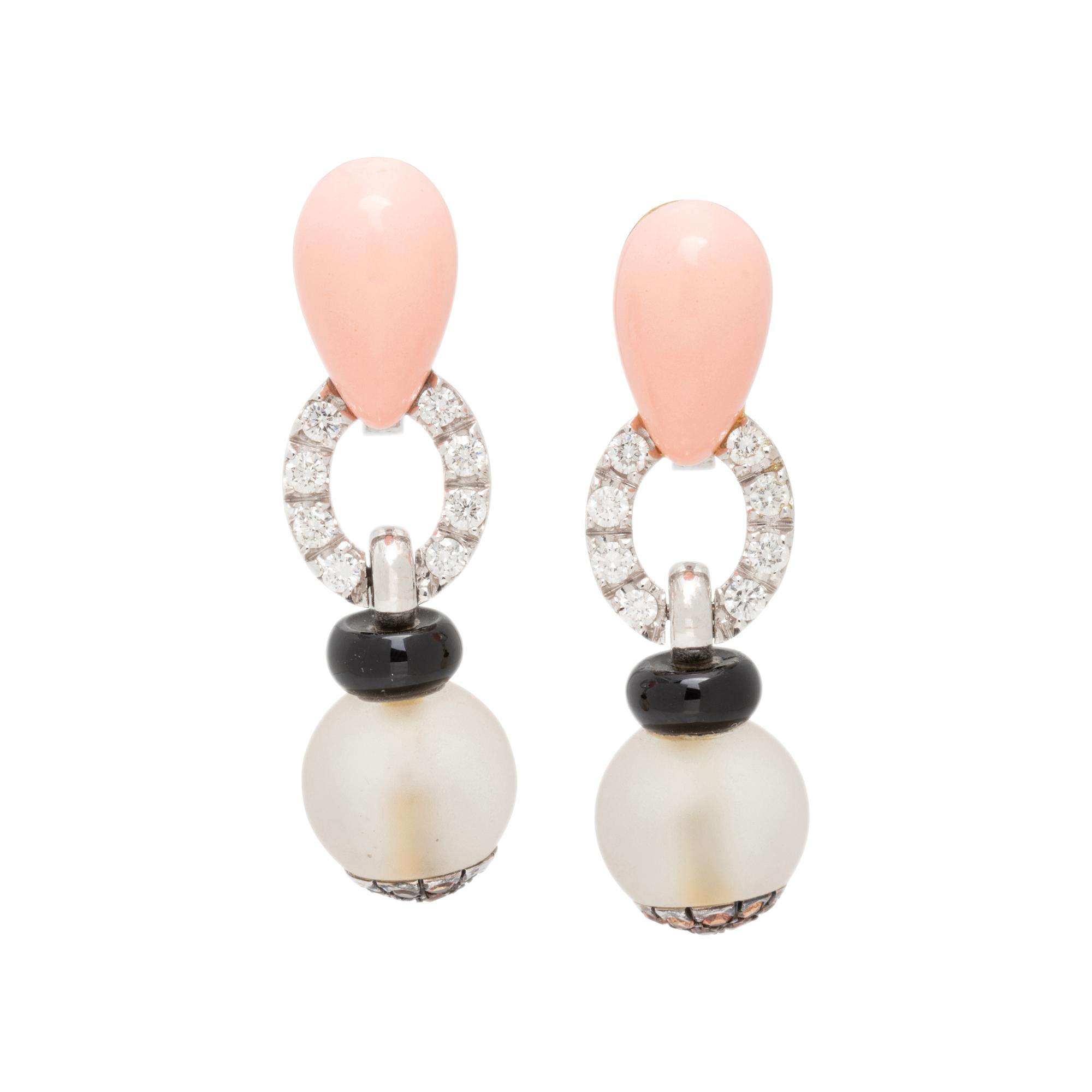 ANDREOLI, WHITE GOLD, DIAMOND AND GLASS EARCLIPS