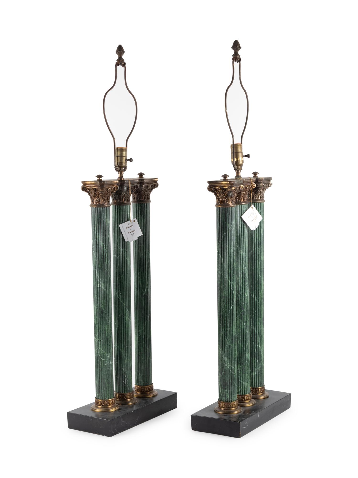 A Pair of Faux Marble Column-Form Table Lamps