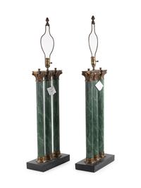 A Pair of Faux Marble Column-Form Table Lamps