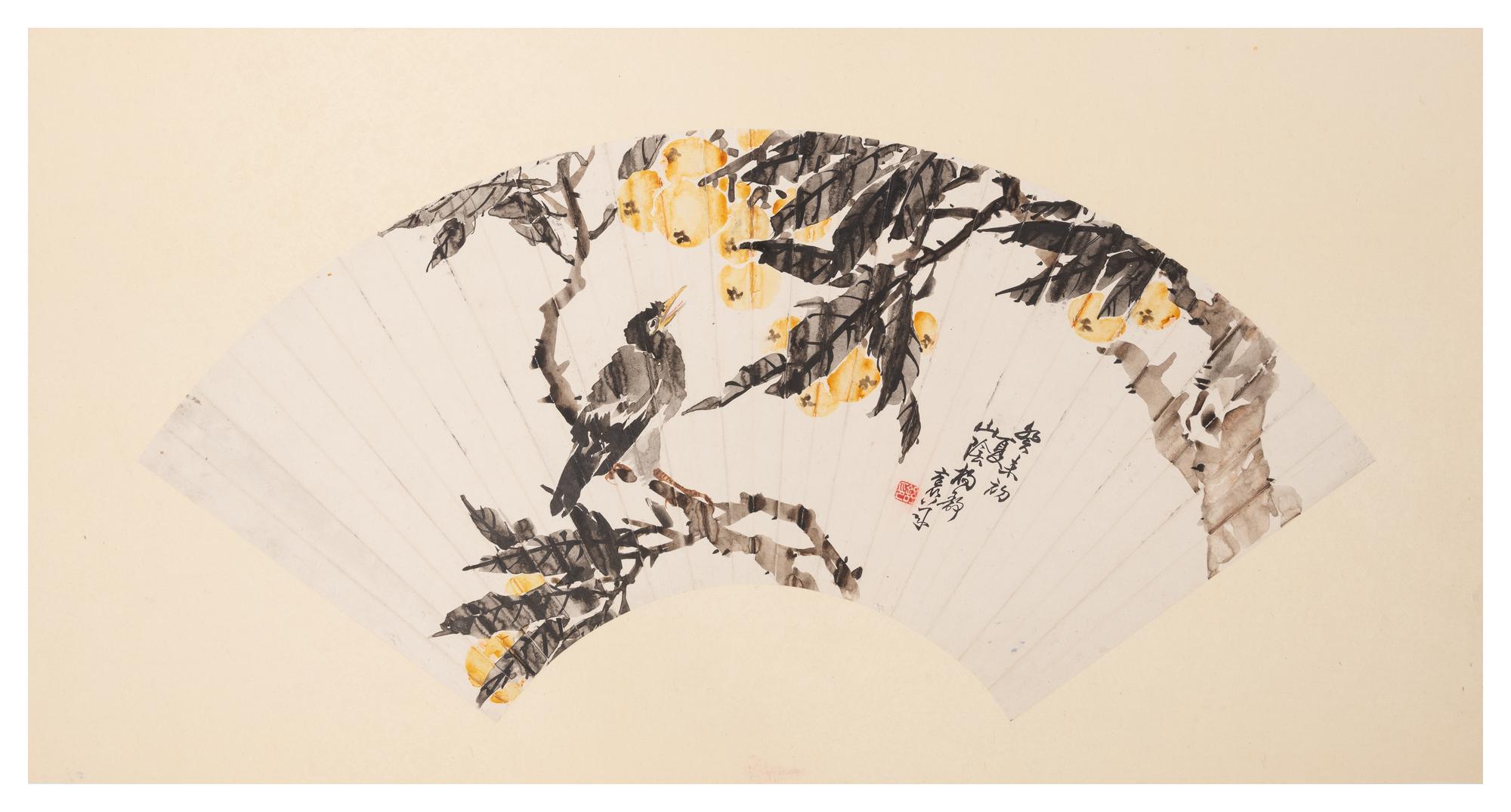 A Chinese Ink and Color Painting on Paper Fan