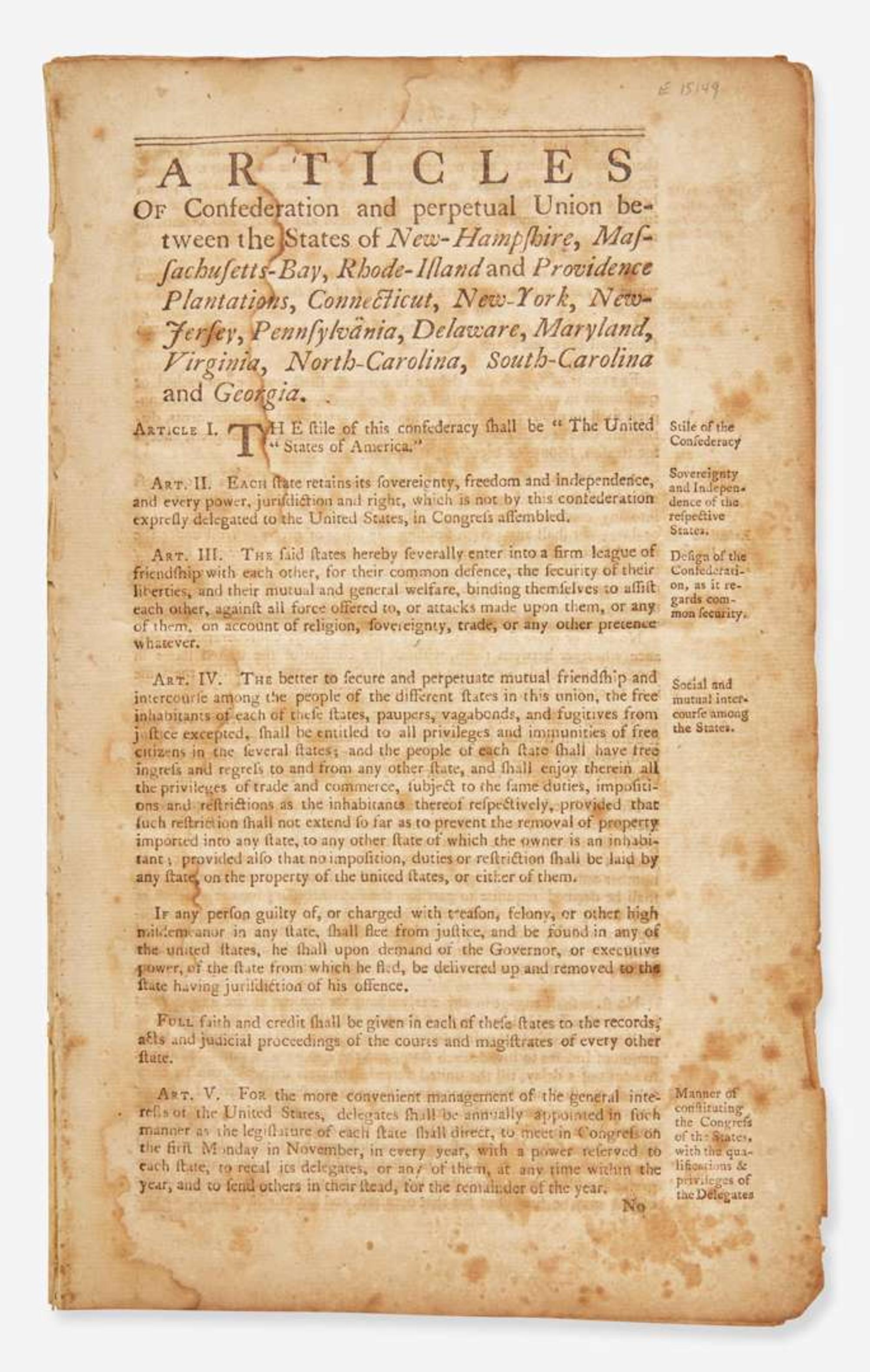 [Americana] Articles of Confederation and perpetual Union between the States...