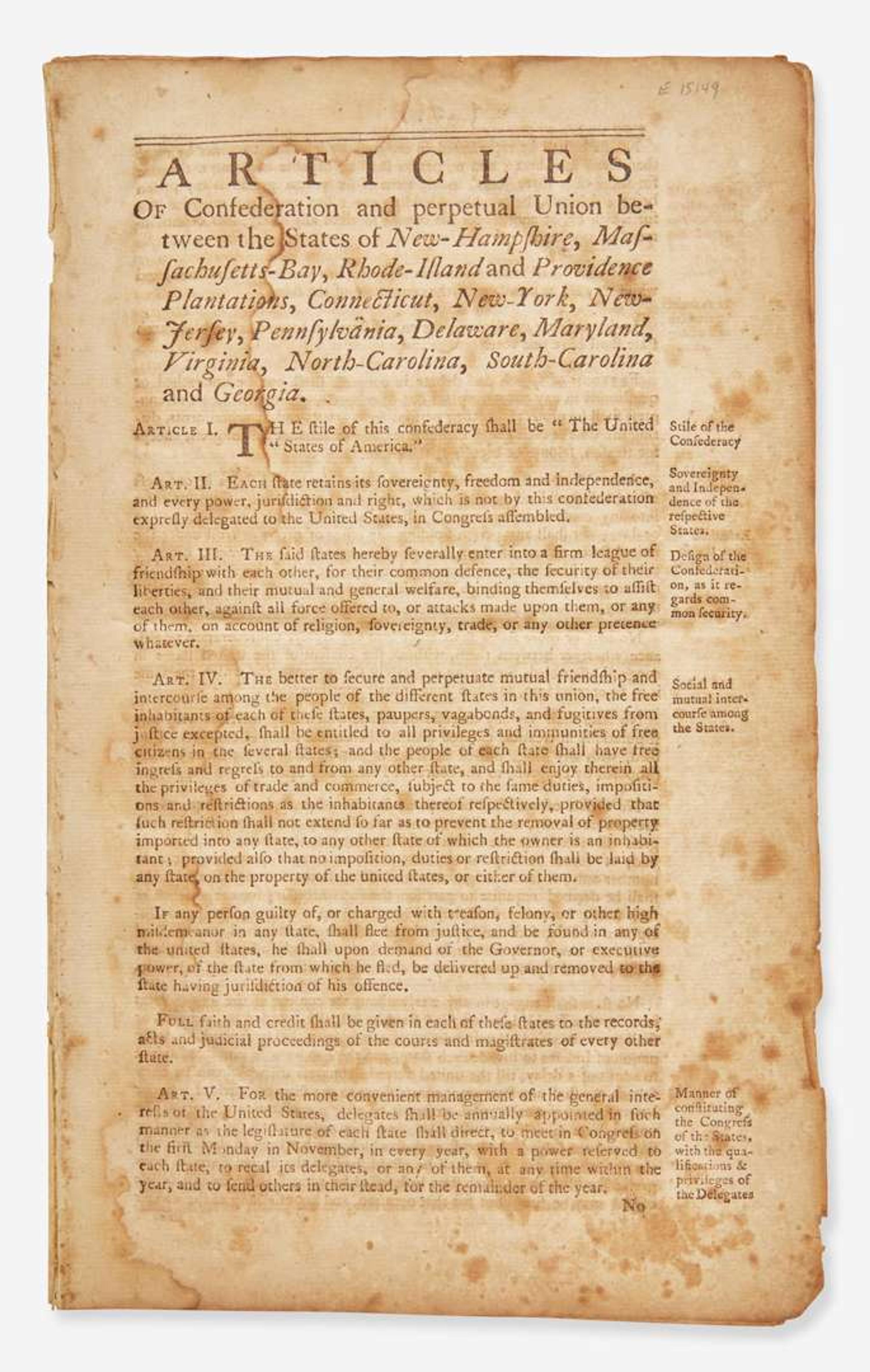 [Americana] Articles of Confederation and perpetual Union between the States...