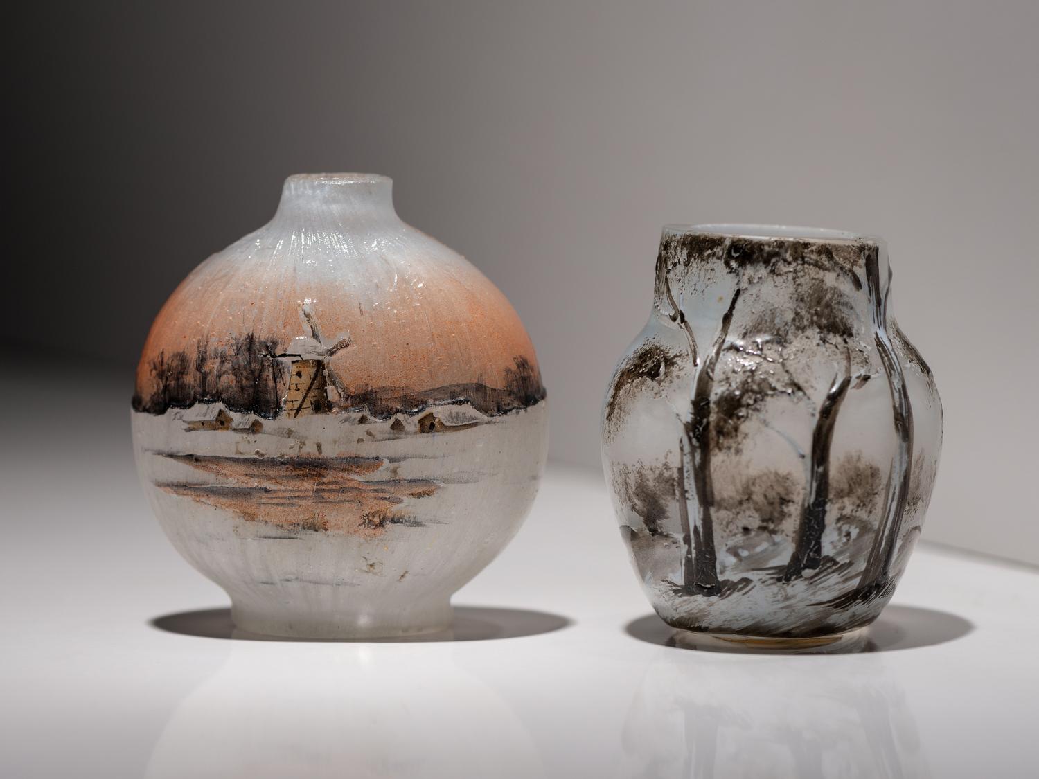 Two Scenic Miniature Vases
