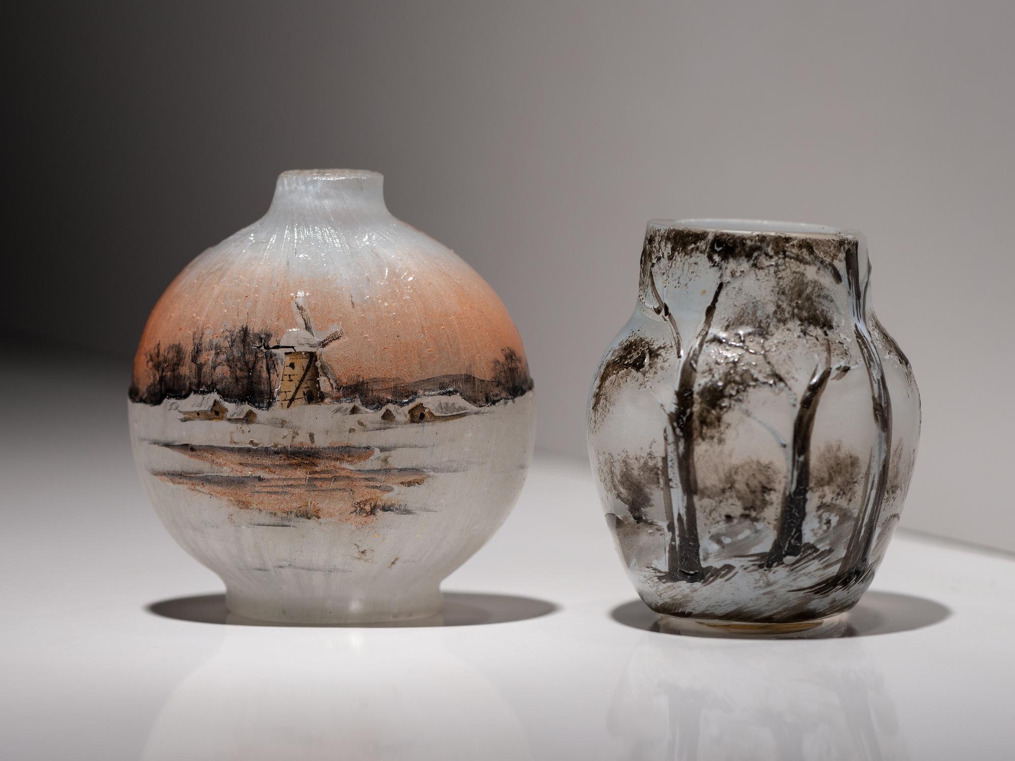 Two Scenic Miniature Vases