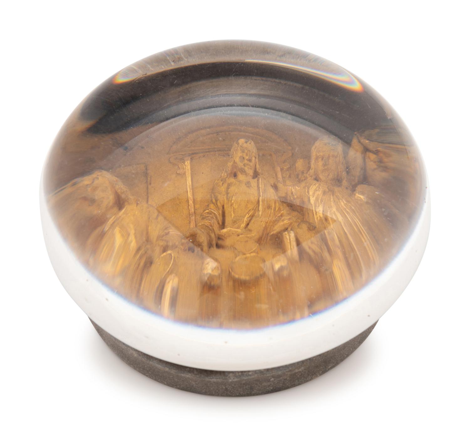 A Pinchbeck Last Supper Intaglio Molded Gold Paperweight