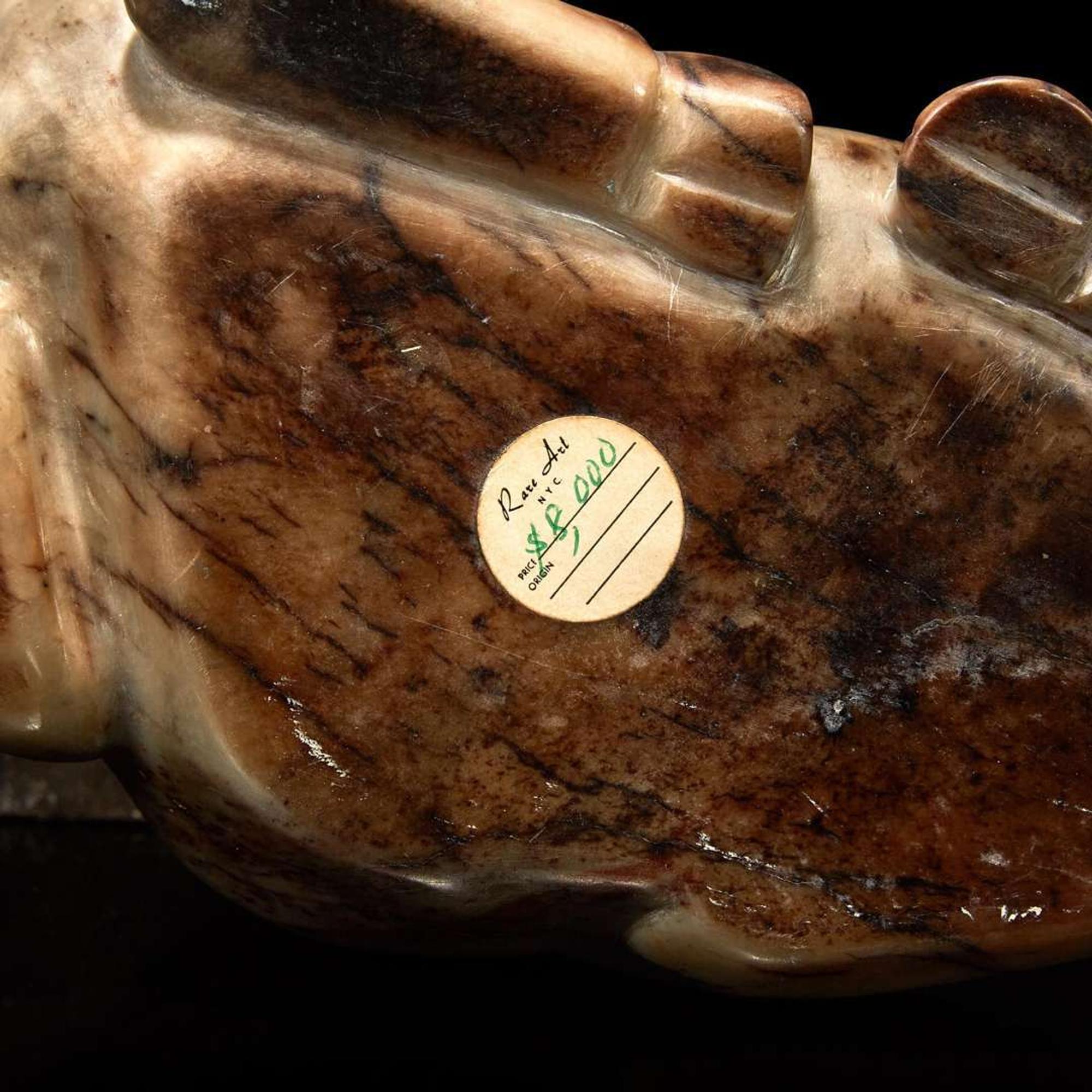 A Chinese partially calcified greyish-beige jade buffalo 灰白玉水牛擺件