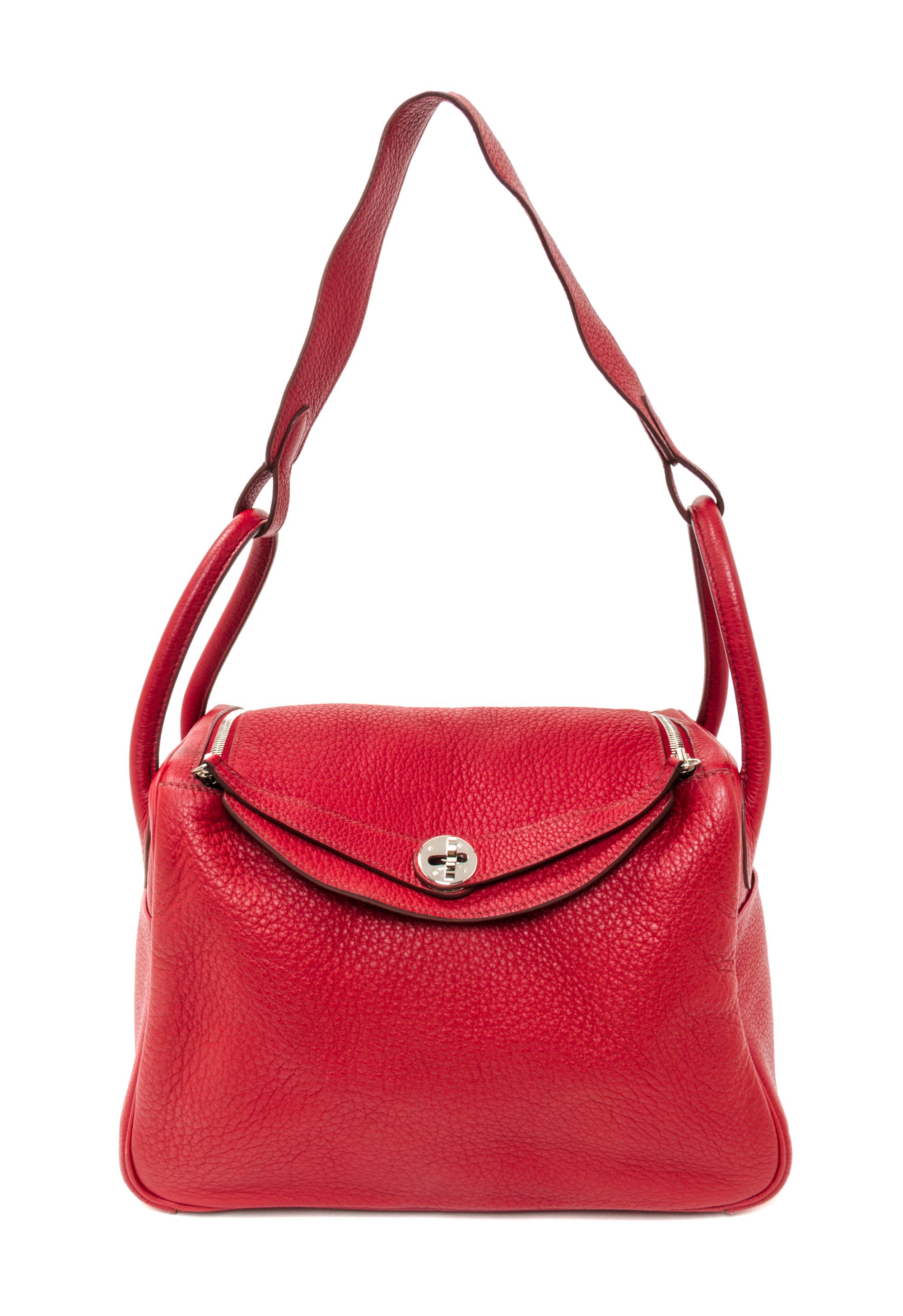 An Hermes Rouge Garance Taurillon Clemence Lindy 30 Handbag, 12" x 7.5" x 6.5".
