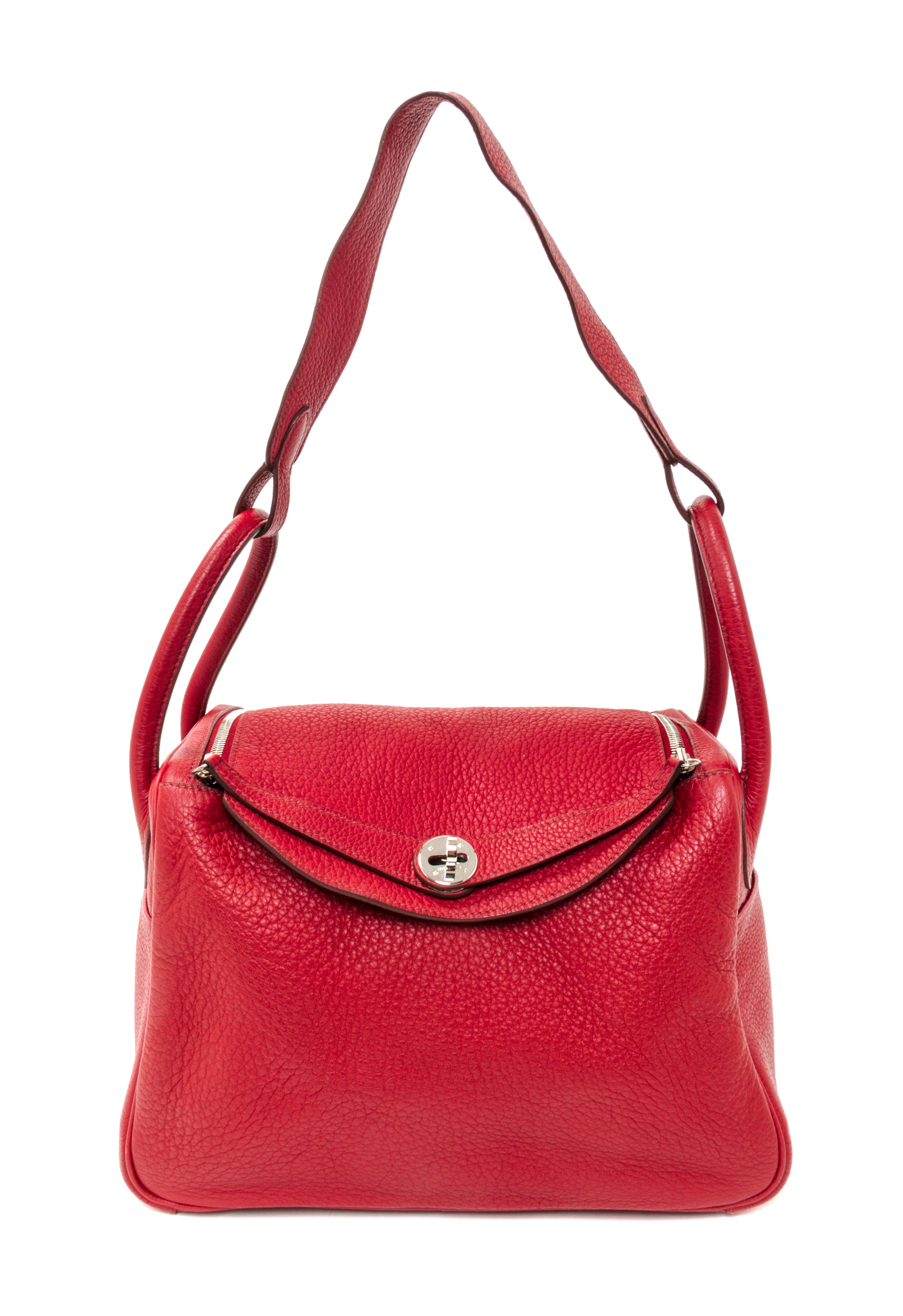An Hermes Rouge Garance Taurillon Clemence Lindy 30 Handbag, 12" x 7.5" x 6.5".