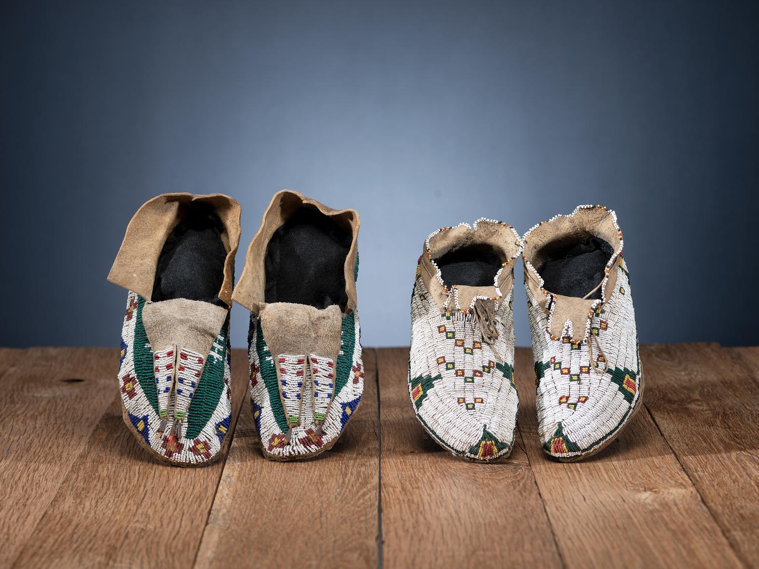 Sioux and Cheyenne Beaded Hide Moccasins