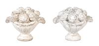 A Pair of Poured Cement Urns with Floral Arrangements Height 14 inches. — EARLY 20TH CENTURY