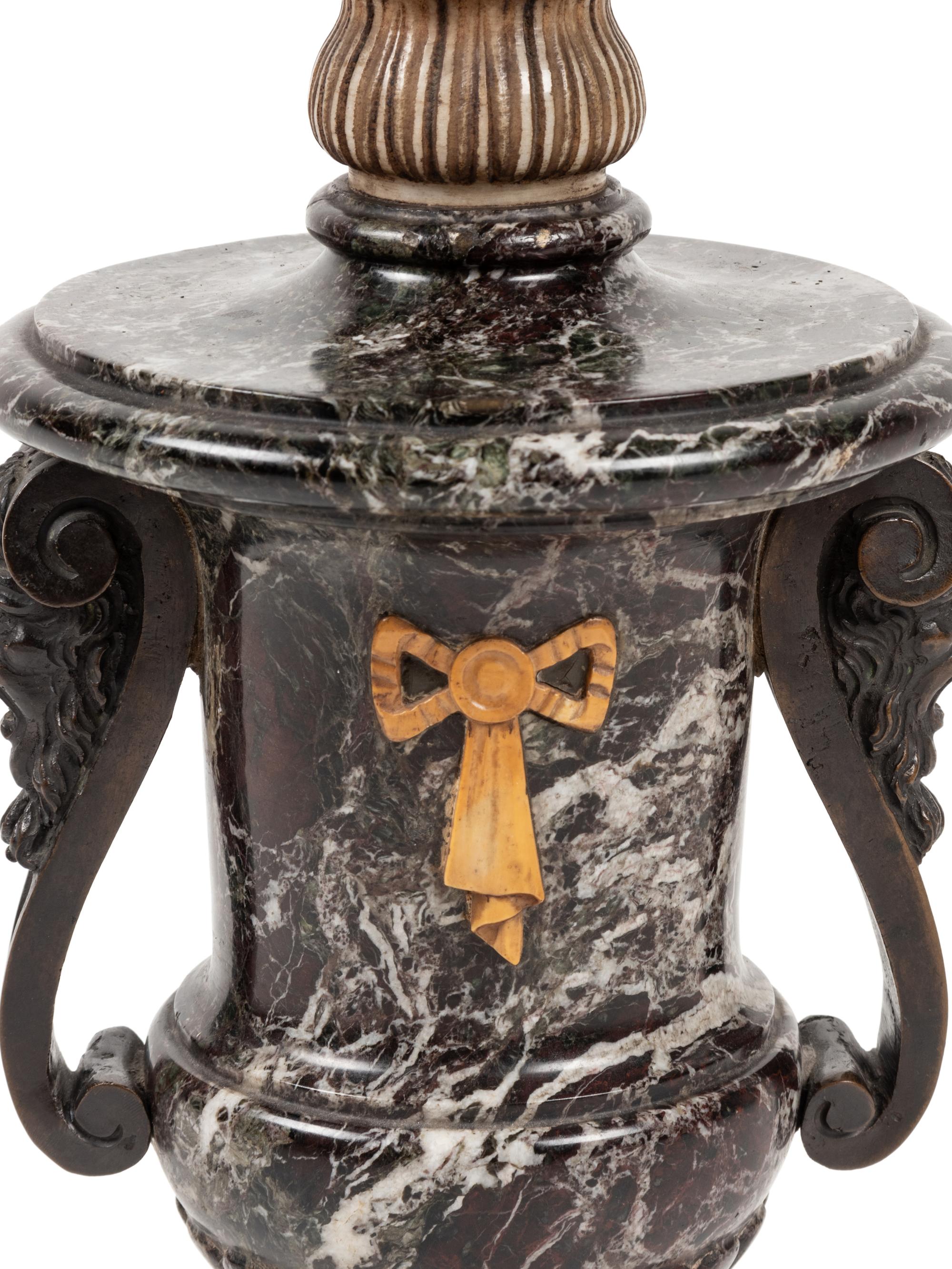 A Continental Gilt Bronze Mounted Marble Table Lamp