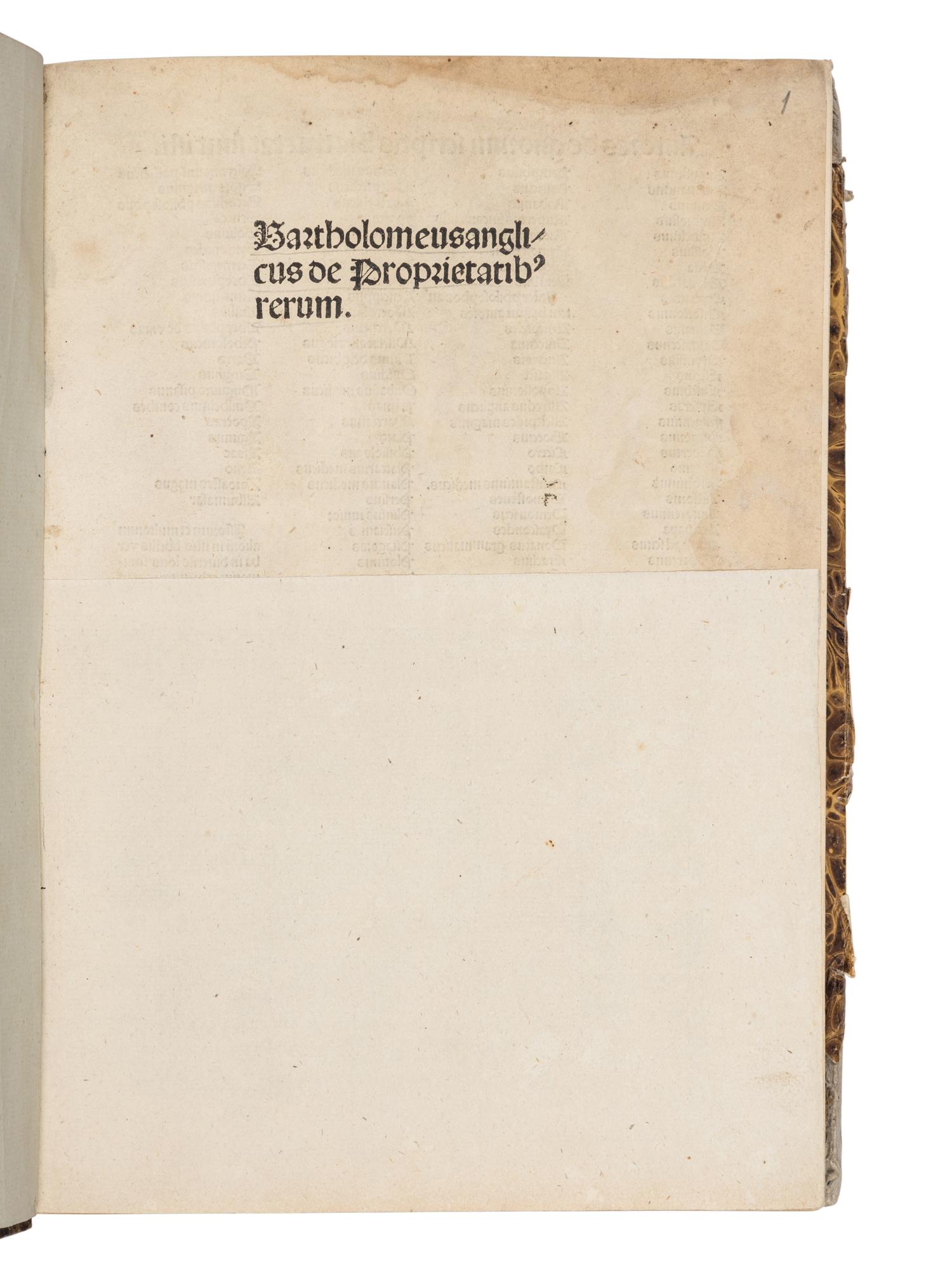 BARTHOLOMAEUS ANGLICUS (ca 1203-1272). De Proprietatibus rerum . Nuremberg : Anton Koberger, 20 June 1492.