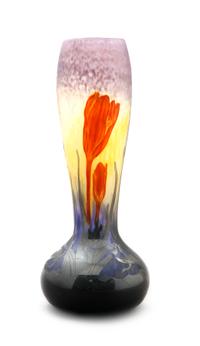 A Daum Cameo Glass Crocus Vase, Height 11 3/4 inches.