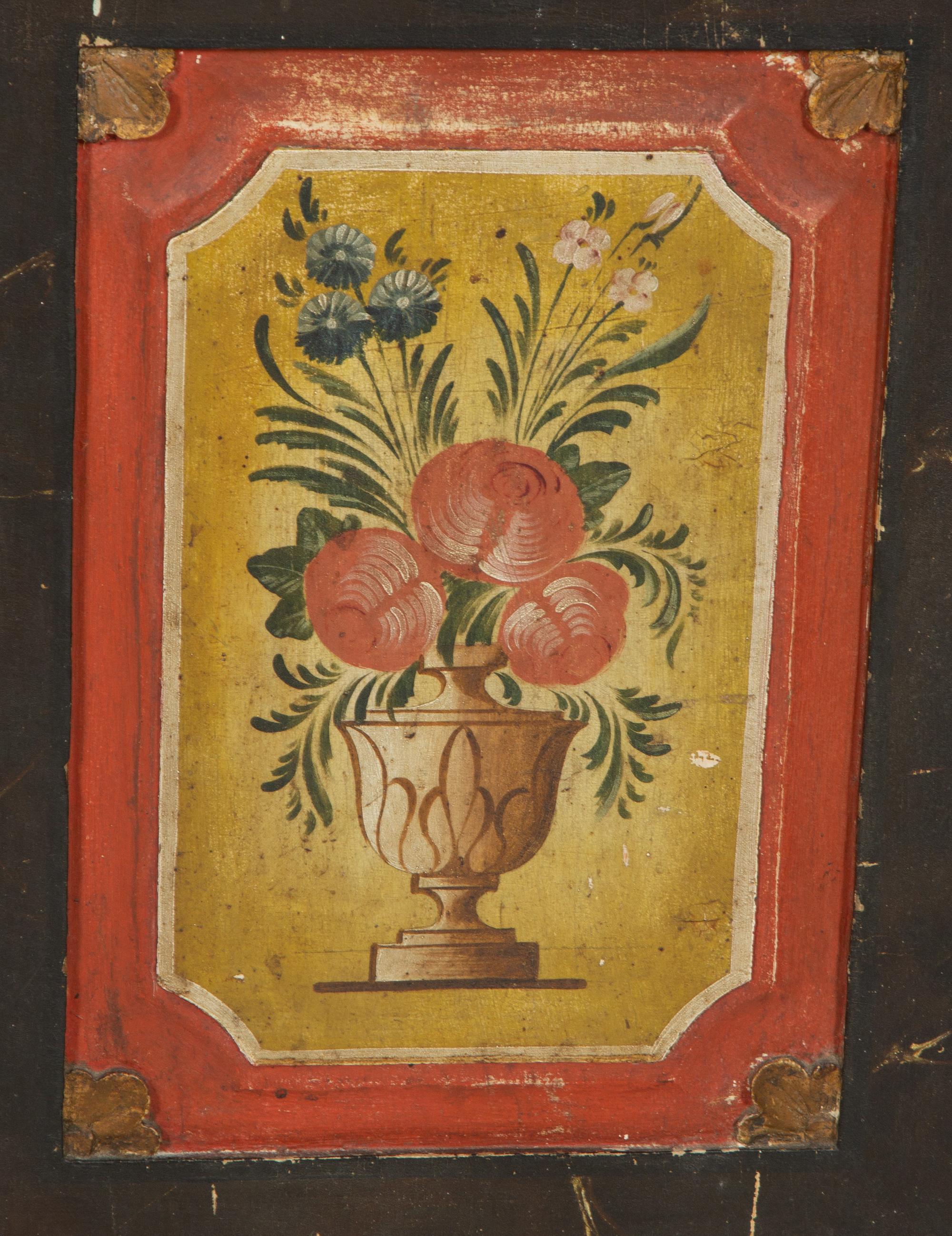 A Continental Carved, Painted and Parcel Gilt Pine Schrank