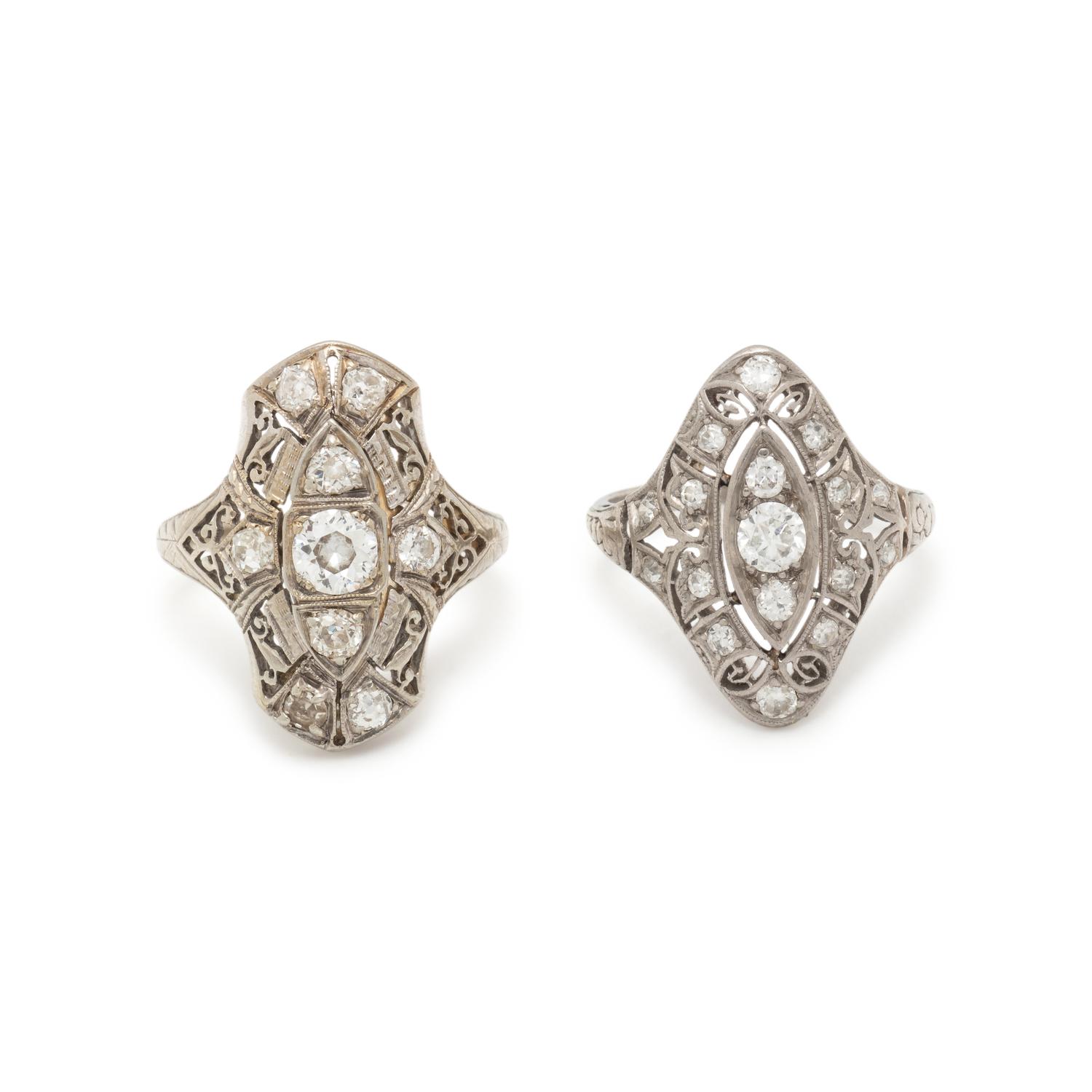 TWO DIAMOND AND PLATINUM RINGS